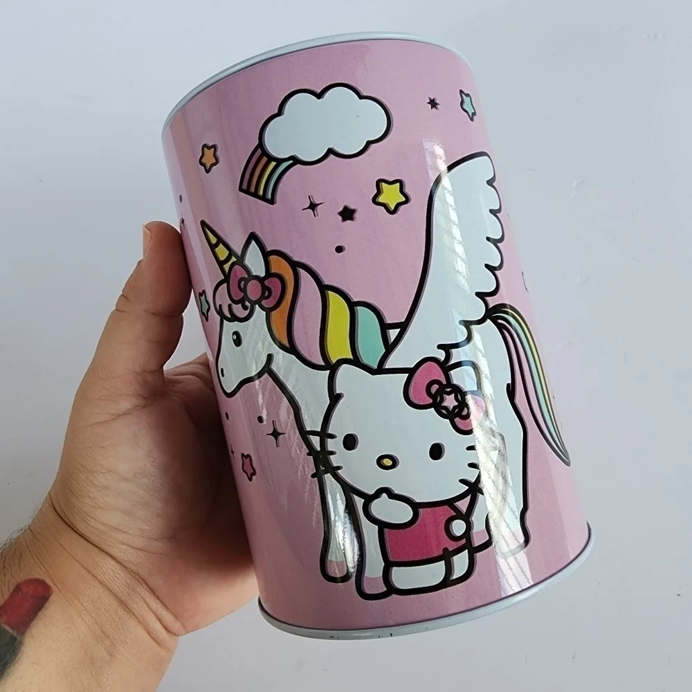 NEW Hello Kitty Sanrio Pink Unicorn Tin Can Coin Bank